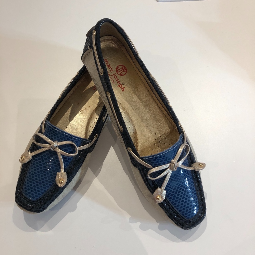 Marc Joseph blue, navy & cream snake loafers, Size 8 - worn twice!